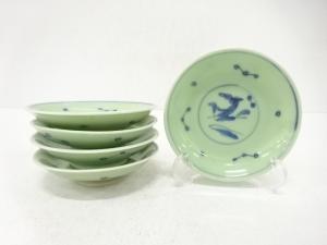 染付青磁　小皿　5客揃